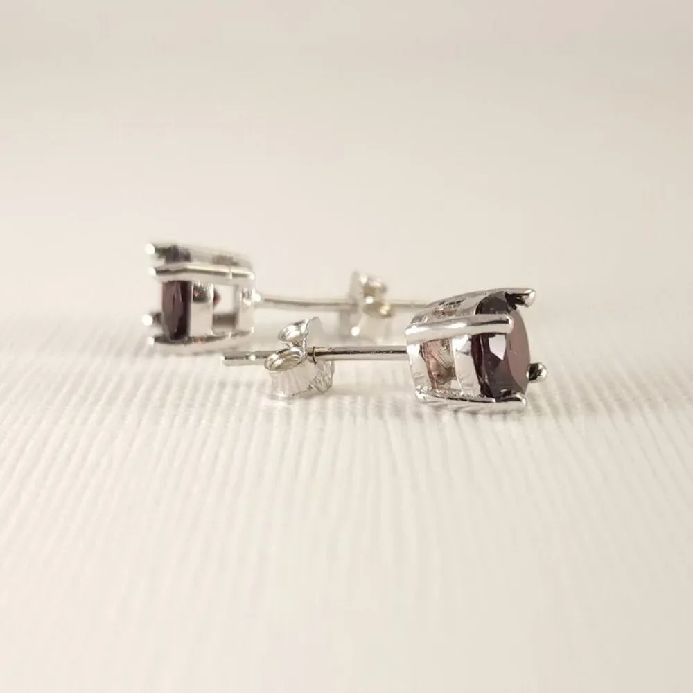 Garnet 6mm Round 2.9 cttw Post Earrings in Sterling Silver